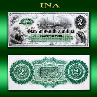 State Of South Carolina 1872 $2 Gem Unc Margins & Very White