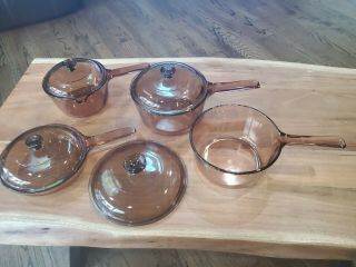 8 Pc Visions Visionware Corning Ware Amber Glass Cookware - Saucepans,  Skillet