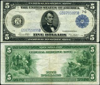 Fr.  871 B $5 1914 Federal Reserve Note Chicago Vf,