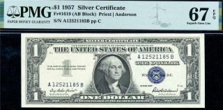 Hgr Saturday 1957 $1 Silver Certificate (2of2 Consecutive) Pmg Gem 67epq