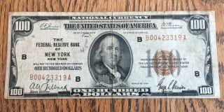 1929 $100 United States National Currency Note - York - Detail