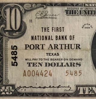 $10 Series 1929 National Banknote First Nb Of Port Arthur,  Texas Tx