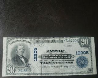 1902 $20 First National Bank Of Passaic Jerseynational Currency - Note