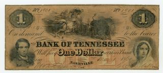 1861 $1 The Bank Of Tennessee Note - Civil War Era W/ Indian Hunting Buffalo