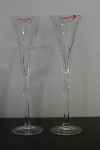 2 Wonderful Czechoslovakia Ceska Cut Crystal Champagne Flutes