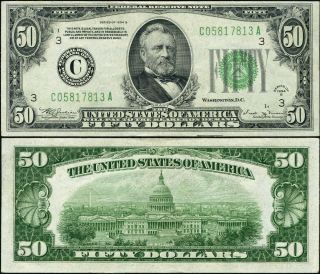 Fr.  2104 C $50 1934 - B Federal Reserve Note Mule Philadelphia C - A Block Au