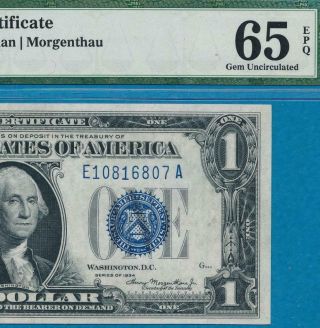 $1.  00 1934 Funny Back Blue Seal Silver Certificate [ea] Pmg Gem65epq