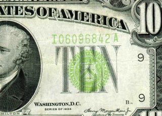 $10 1934 Lgs Lime ( (light Green Seal))  Federal Reserve Note Paper Currency