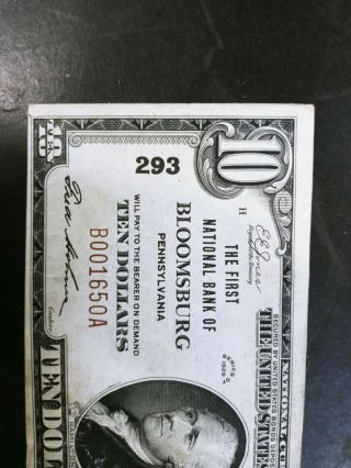 1929 type 1 $10 First National Bank of Bloomsburg Pennsylvania note 2