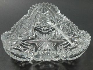 Signed Libbey Triangle Dish American Brilliant Period Hand Cut Glass Antique