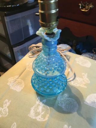 Fenton Blue Opalescent Hobnail Boudoir Lamp