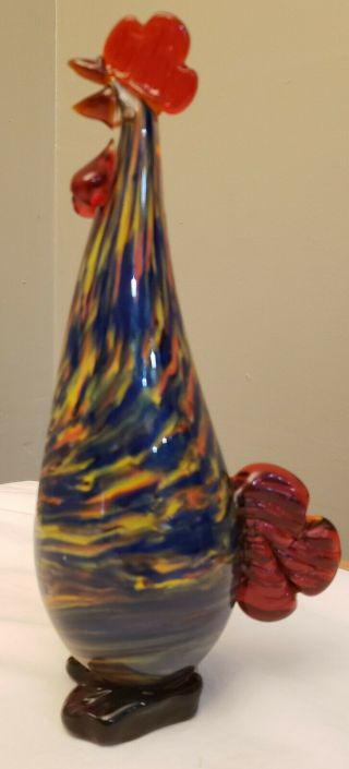 Vintage Murano Glass Italy Multi - Color Venetian Rooster 10 " Tall
