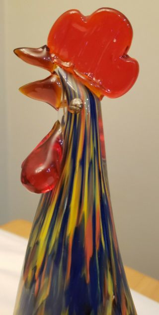 Vintage Murano Glass Italy Multi - Color Venetian ROOSTER 10 