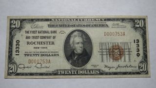 $20 1929 Rochester York Ny National Currency Bank Note Bill Ch 13330 Vf,