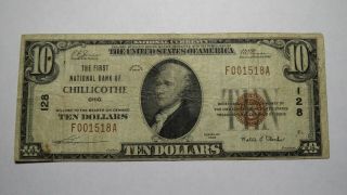 $10 1929 Chillicothe Ohio Oh National Currency Bank Note Bill Ch.  128 Fine