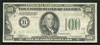 1934 - A $100 One Hundred Dollars Frn Federal Reserve Note York,  Ny Vf (b)