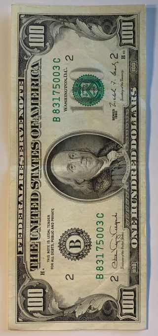 1990 District (b) $100 Federal Reserve Note One Hundred Dollar Bill, .  003 C