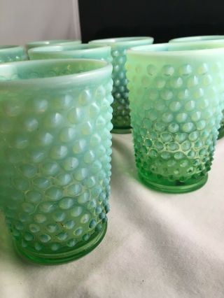 8 Rare Milky White To Translucent Green Hobnail Glass Tumblers Anchor Hocking