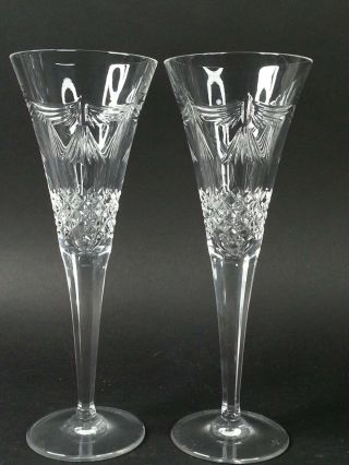 2 Waterford Crystal Peace Millennium 9.  25 " Toasting Champagne Flutes