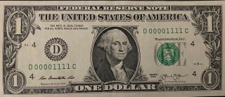 2013 $1 One Dollar Bill - Low Serial Number