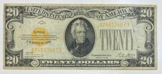 1928 Small $20 Gold Certificate Currency Note Serial 24833407