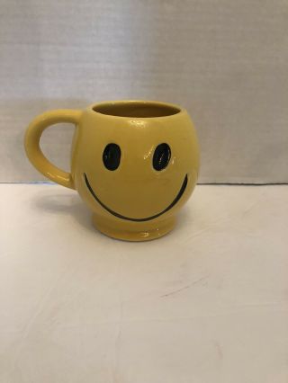 Vintage Mccoy Usa Coffee Yellow Smiley Face Mug Cup 1970s Art Pottery