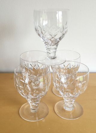 Set Of Five Stuart Crystal Cut Water/ Wine Goblets Carlingford Pattern