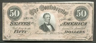 T - 66 1864 $50 Fifty Dollars Csa Confederate States Of America Uncirculated