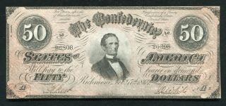 T - 66 1864 $50 Fifty Dollars Csa Confederate States Of America Currency Note Au