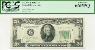1950 $20 Richmond Federal Reserve Note Fr 2059 - E Pcgs Gem 66 Ppq