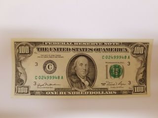 Series 1981 Us One Hundred Dollar Note Bill $100 Philadelphia C02499948a - (au)