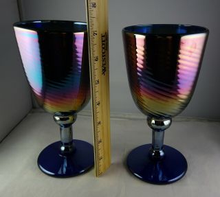 Rick Strini Blue Swirl Iridescent Art Glass Goblets Signed 3