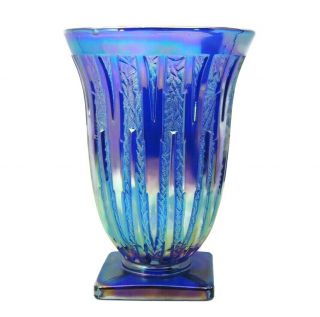 Vintage Fenton Carnival Iridescent Blue Icicle Vase - Verlys Mold