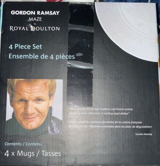 Gordon Ramsay Maze By Royal Doulton Set Of 4 Coffee Cups White Mugs With Handles