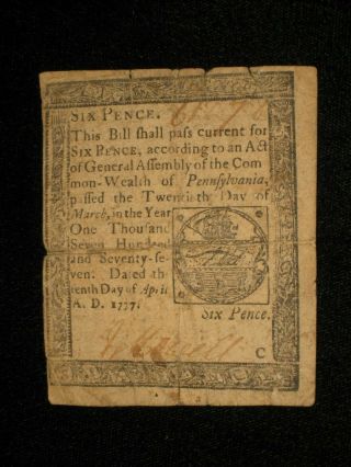 Us Pa State Currency - 6 Pence - April 10,  1777 Pa - 211 (cc - 246)