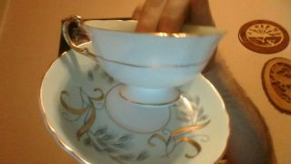 Paragon Cup & Saucer Light Green With Golden Wheat Pattern