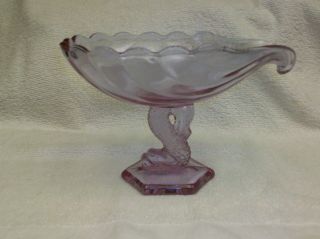 Viking Glass Signed Dolphin Footed Shell Compote Comport Dusty Rose Color
