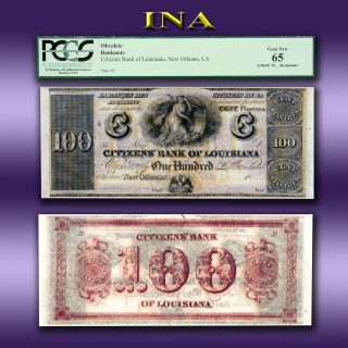 Louisiana Orleans Citizens Bank $100 Obsolete Currency Gem Unc Pcgs 65