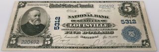 Series of 1902 $5.  00 Nat ' l Currency,  National Bank of Kentucky of Louisville,  KY 2