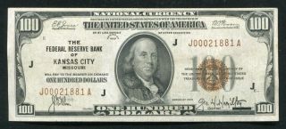 Fr.  1890 - J 1929 $100 Frbn Federal Reserve Bank Note Kansas City,  Mo About Unc