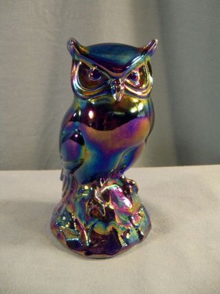 Fenton Cobalt Blue Carnival Glass Owl Figurine 5 1/2 " Tall
