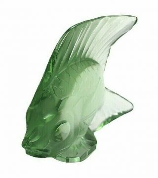 Lalique Crystal Emerald Green Angel Fish Figurine Signed France 2