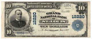 1902 Bs $10 The Grand Nb Of St.  Louis,  Missouri.  Ch 12220.  Vf.  Y00003743