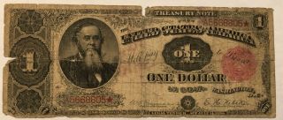 1890 $1 Us Treasury Note.  Vg,  Fray,  Small Tears & Holes Fr 349 A5668805 Ned