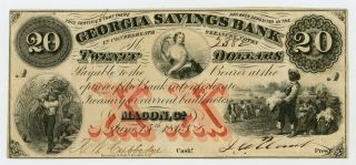 1863 $20 The Georgia Savings Bank - Civil War Era W/ Slaves