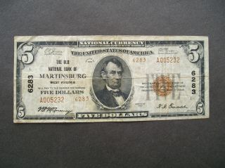 Series 1929 $10.  00 The Old National Bank Of Martinsburg Wv