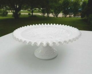 Fenton Milk Glass “silvercrest Spanish Lace” Footed Pedestal 11 " Cake Stand