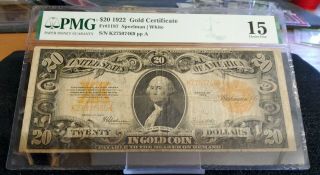 $20 Gold Certificate Series 1922,  Pmg Very Fine 15