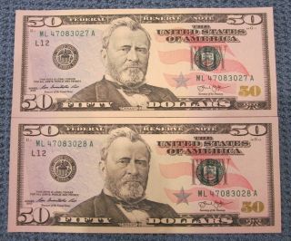 Collectible $100 Uncirculated Fifty $50 Dollar Bills In Sequential Order