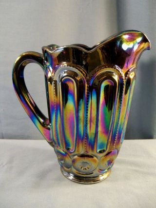 L.  E.  Smith Amethyst Carnival Glass Moon & Stars Water Pitcher 8 1/4 " Tall